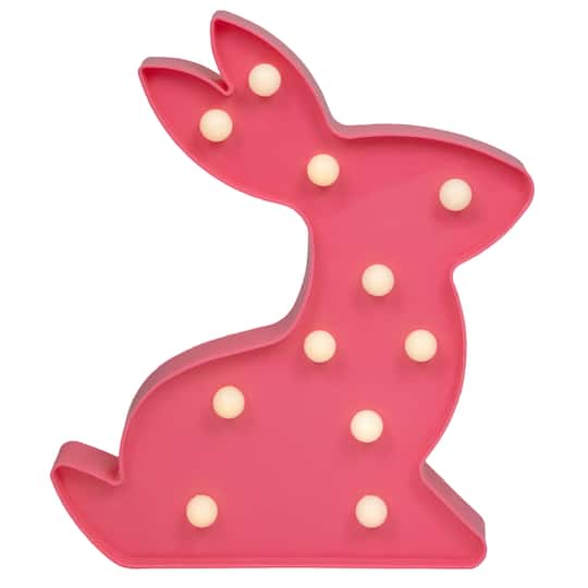 9.5&#x22; LED Lighted Pink Easter Bunny Marquee Wall Sign